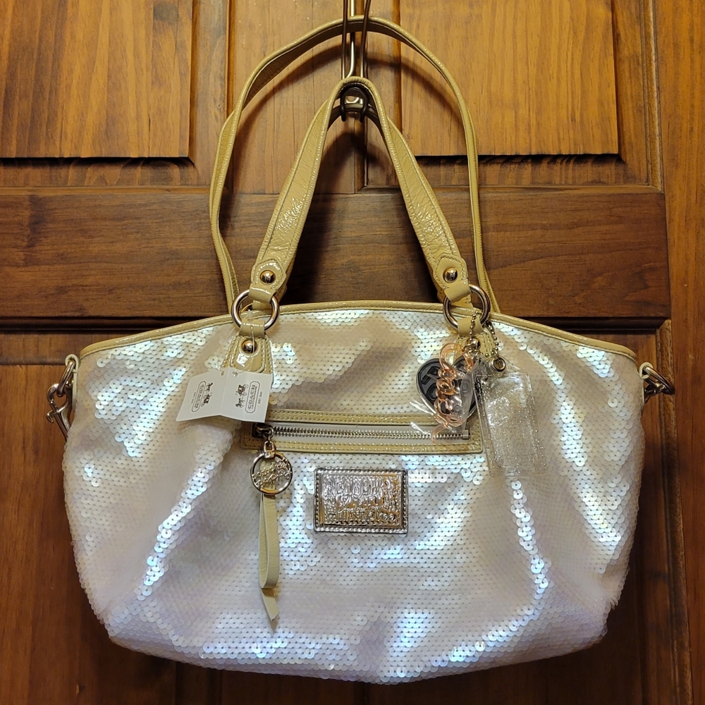 Coach Poppy Outline Rocker Satchel Shoulder Bag 16339 Opal & Beige